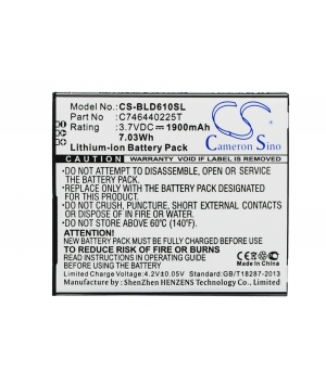 3.7V 1.9Ah Li-ion battery for BLU D610