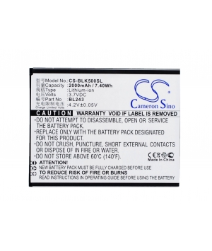 3.7V 2Ah Li-ion battery for LENOVO K3 Note