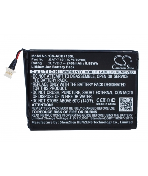 3.7V 2.4Ah Li-ion battery for Acer Iconia B1-A71