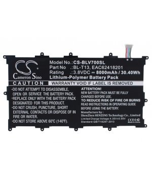 Batería 3.8V 8Ah LiPo BL-T13 para LG G Pad Tablet 10.1"