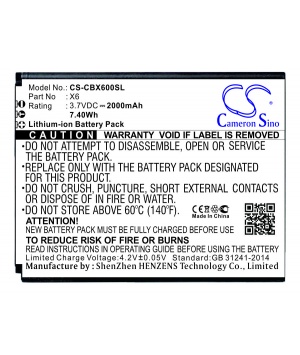 3.7V 2Ah Li-ion battery for Smartphone Cubot X6