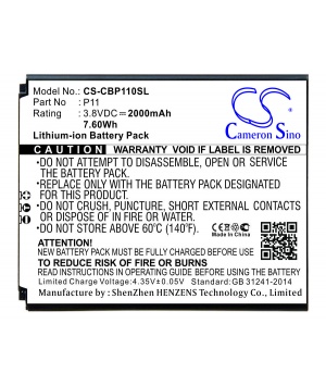 3.8V 2Ah Li-ion battery for Smartphone Cubot P11
