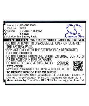 Batería 3.7V 1.8Ah Li-ion para Smartphone Cubot S308 Batería 3.7V 1.8Ah Li-ion para Smartphone Cubot S308