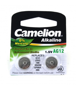 Blister 2 batterie alcaline da 1,5 v AG 12 / LR43 / 386 / 186