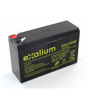 Lead 12V 6Ah EXALIUM EXA1224W F1 - F2 battery +.