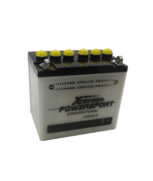 Batterie Plomb 12V 24Ah (186x125x176) +D Démarrage Moto (A) (12N243) (12N24-3)