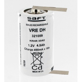 Batterie Saft 1.2V 4.5Ah VRE DH NiCd 792197 + cosses à souder