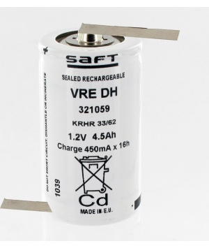 Saft 1.2V 4.5Ah VRE DH NiCd 792197 - vainas de soldadura opuestas