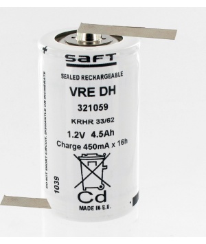 Batterie Saft 1.2V 4.5Ah VRE DH NiCd 792197 + cosses à souder opposées