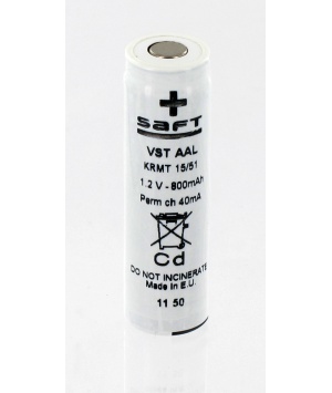 Batterie Saft 1.2V 800mAh VST AAL NiCd + cosses a souder opposées