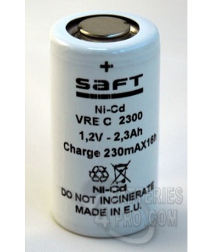 Accu Saft 1.2V 2.3Ah VREC2300 NiCd + cosses à souder opposées