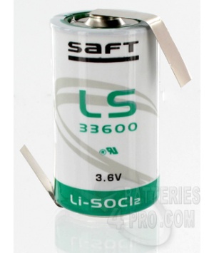 Pile Lithium Saft 3.6V 17Ah LS33600 + cosses à souder opposées