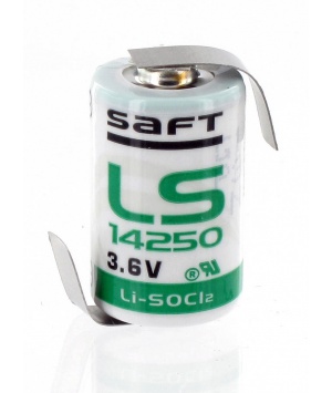 Pile lithium 3,6V 1,2Ah 1/2AA Saft LS14250 + cosses HBG