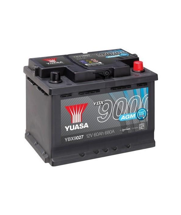 Batterie plomb démarrage 12V 60Ah 640A +D AGM Start Stop Yuasa YBX9027