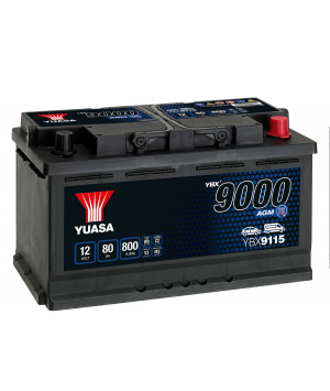 Batterie plomb démarrage 12V 80Ah 800A +D AGM Start Stop Yuasa (YBX9115)