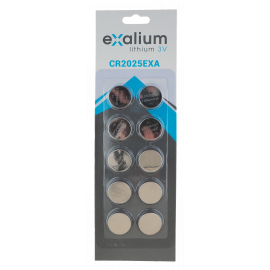 10 Lithium 3V CR2025 EXALIUM batteries