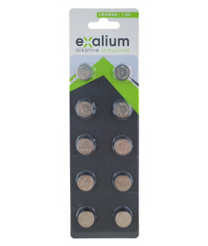 10 Ag13 button batteries, LR44, A76 alkaline 1.5V Exalium