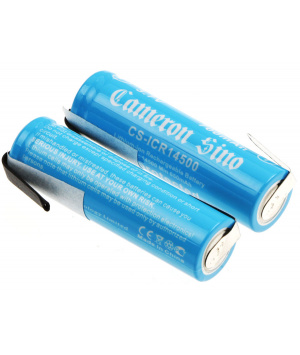 Set di 2 batterie agli ioni di litio 3,7 V 700 mAh ICR14500 senza protezione + anse di saldatura opposte