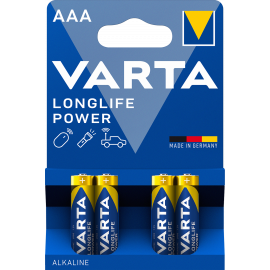 Blister 4 piles alcalines 1,5V LR03 Longlife Power Varta