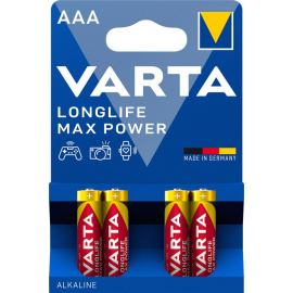 Pacchetto 4 Alcaline Batterie AAA LR03 Longlife Max Power Varta