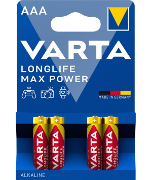 Pacchetto 4 Alcaline Batterie AAA LR03 Longlife Max Power Varta