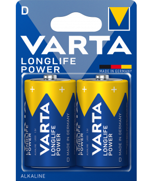 Blister 2 piles alcalines 1,5V LR20 Longlife Power Varta