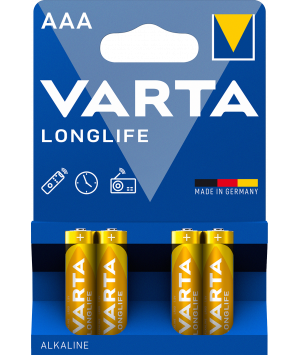 Blister 4 piles alcalines 1,5V LR03 Longlife Varta (4103101414)