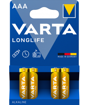 Confezione 4 batterie AAA alcaline LR03 Varta Longlife