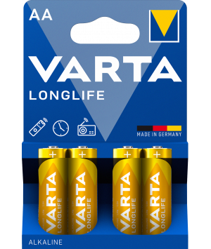 Blister 4 piles alcalines 1,5V LR6 Longlife Varta (4106110414) (4106101414)