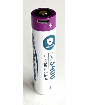 Batteria Li-Ion 3.6V 3.4Ah 18650 con ricarica Micro-USB