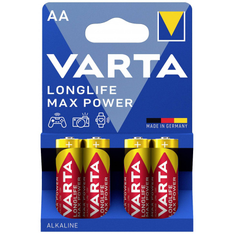 Pack de 4 pilas tamaño AA alcalinas LR6 Longlife Max Power Varta