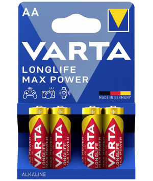 Blister 4 piles alcalines 1,5V LR6 Longlife Max Power Varta (4706101404)