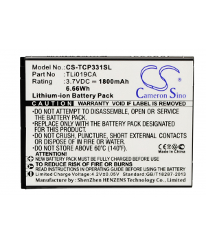 3.7V 1.8Ah Li-ion battery for TCL P331M