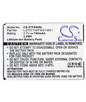 3.7V 0.7Ah Li-ion battery for ZTE F252