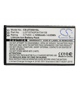 3.7V 1.25Ah Li-ion battery for ZTE Score M