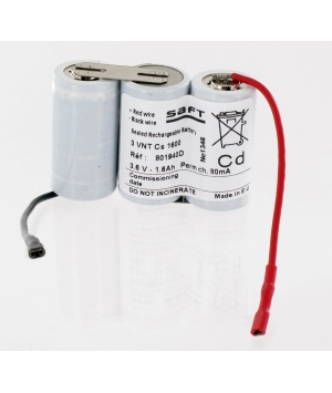 Batterie Ni-Cd 3,6V 1.6Ah 3VTCs-CC +Fils + cosses BAES SAFT (801940)