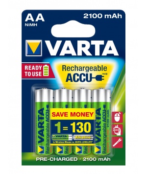 Blister 4 accus Ni-Mh 1,2V 2100mAh AA Longlife Varta (56706101404)