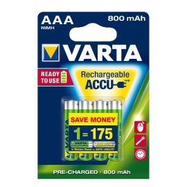 Blister 4 accus Ni-Mh 1,2V 800mAh AAA Longlife Varta (56703101404)