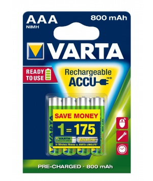 Blister 4 accus Ni-Mh 1,2V 800mAh AAA Longlife Varta (56703101404)