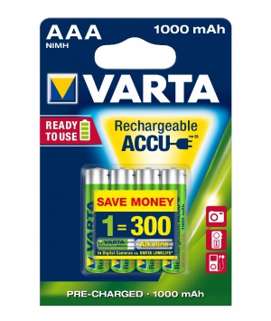 Confezione 4 AAA ricaricabile 1000mAh Varta Professional Confezione 4 AAA ricaricabile 1000mAh Varta Professional