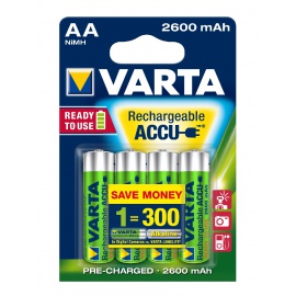Confezione 4 batterie ricaricabili AA 2600mAh Varta Professional
