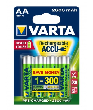 Confezione 4 batterie ricaricabili AA 2600mAh Varta Professional