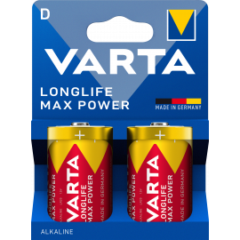 Blister 2 piles alcalines 1,5V LR20 Longlife Max Power Varta