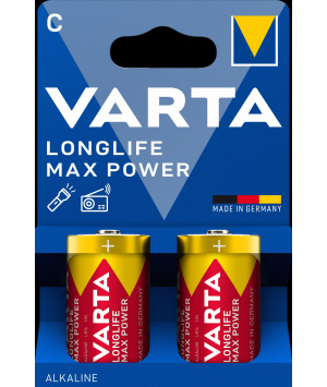 Blister 2 piles alcalines 1,5V LR14 Longlife Max Power varta