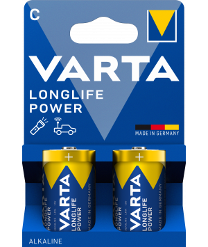 Blister 2 piles alcalines 1,5V LR14 Longlife Power Varta