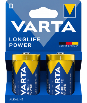 Blister 2 piles alcalines 1,5V LR20 Longlife Power Varta