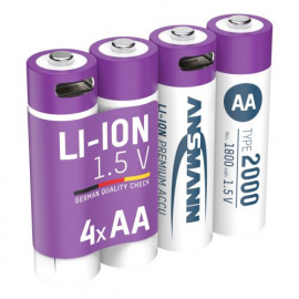 Pack 4 accus Li-Ion 1.5V 2Ah AA avec charge USB-C