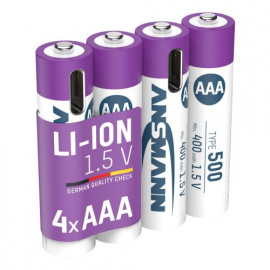 Pack 4 accus Li-Ion 1.5V 500mAh AAA avec charge USB-C