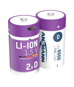 Confeziona 2 batterie Li-Ion D da 1,5V 6000mAh con ricarica USB-C