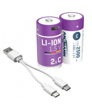 Empaqueta 2 bater&iacute;as de 1,5V 2,5V C y Li-Ion con carga USB-C
